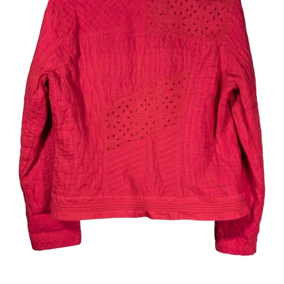 Chico's Women's Jacket Pink Embroidered Open Front Textured Eyelet Lined 0 S/4 - Picture 7 of 9